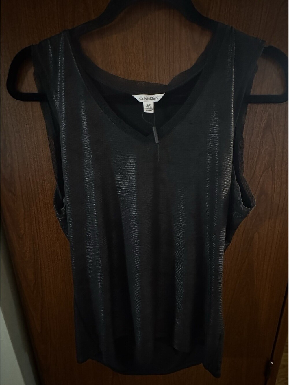Calvin Klein Women NWOT Black Shimmer Sleeveless Blouse Petite Small SP